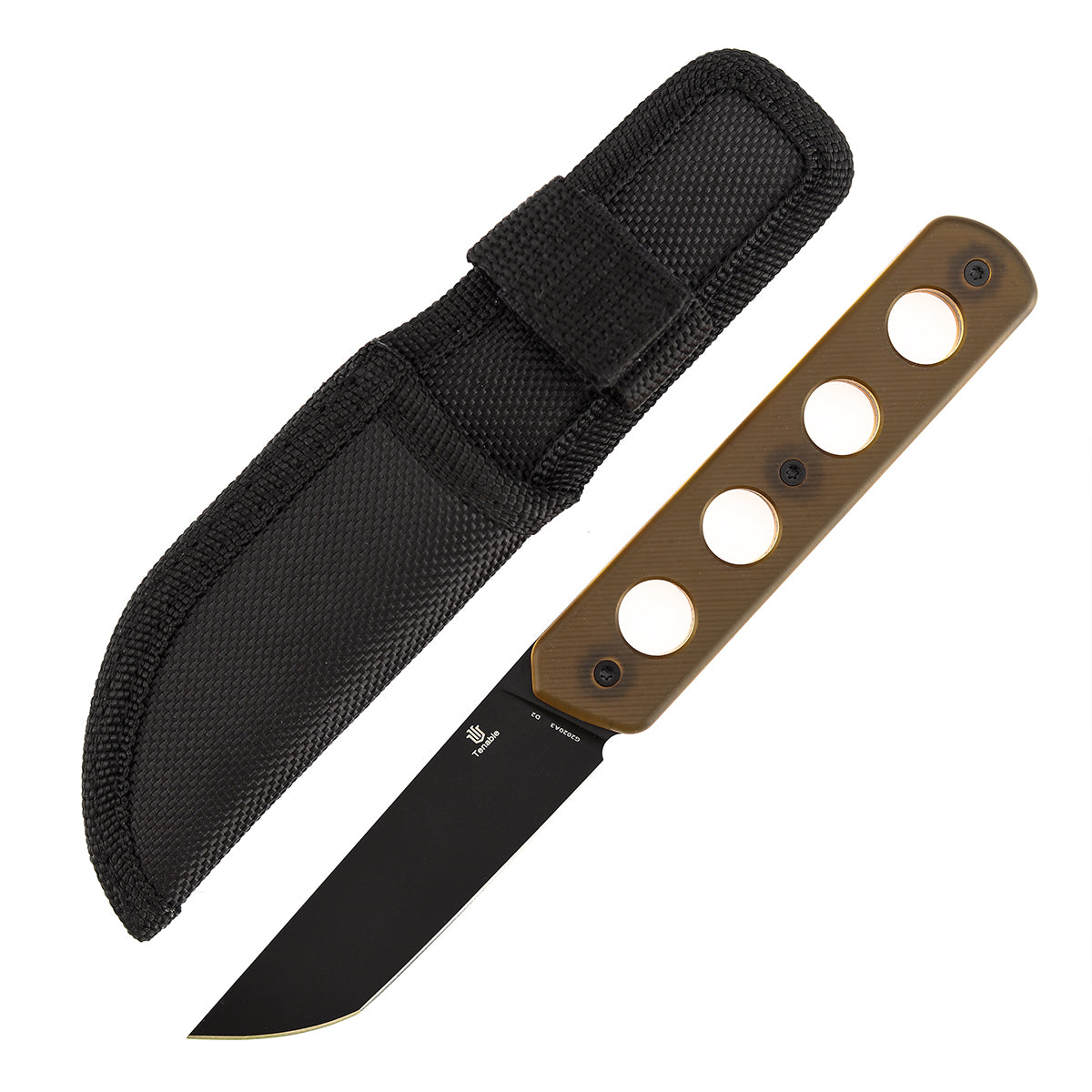 Tenable Foosa Fixed Blade Knife - 3.06'' Blackwash D2 Blade | Amber PEI Handle | Rolf Helbig - G2020A3