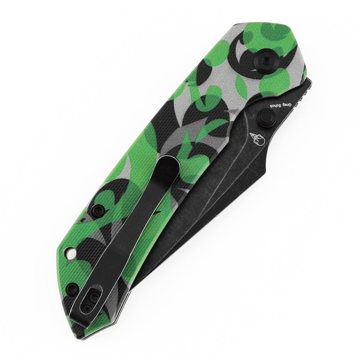 Tenable Fenrir Top Liner Lock Folding Knife| 3.4“ Blackwash D2 Blade | Jade G10 with Green Camouflage Pattern Handle | Sparrow Knife Design | B1034H13