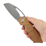 Tenable Goblin L Folding Knife | 3.08" Water Ripple Damascus Blade |Bronze Anodized Aluminum with Amphibian-inspired Geometric Texture Handle | Marshall Noble Design | B3016A2