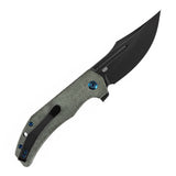 Orion Flipper Folding Knife | Green Micarta Handle | 3.07" Blackwash Nitro V with CNC Milling Blade | JB Stout Design | B1089C4