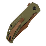 Tenable Orion Flipper Folding Knife |  3.07" Rose Gold Nitro V with CNC Milling Blade | Green Aluminum Handle | JB Stout Design | B1089C2