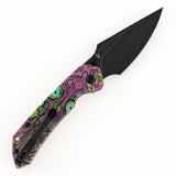 Ship from China - Tenable Fenrir Top Liner Lock Folding Knife| 3.4“ Blackwash Nitro-V Blade | Jade G10 with Purple Undead Print Handle | Sparrow Knife Design | B1034H17