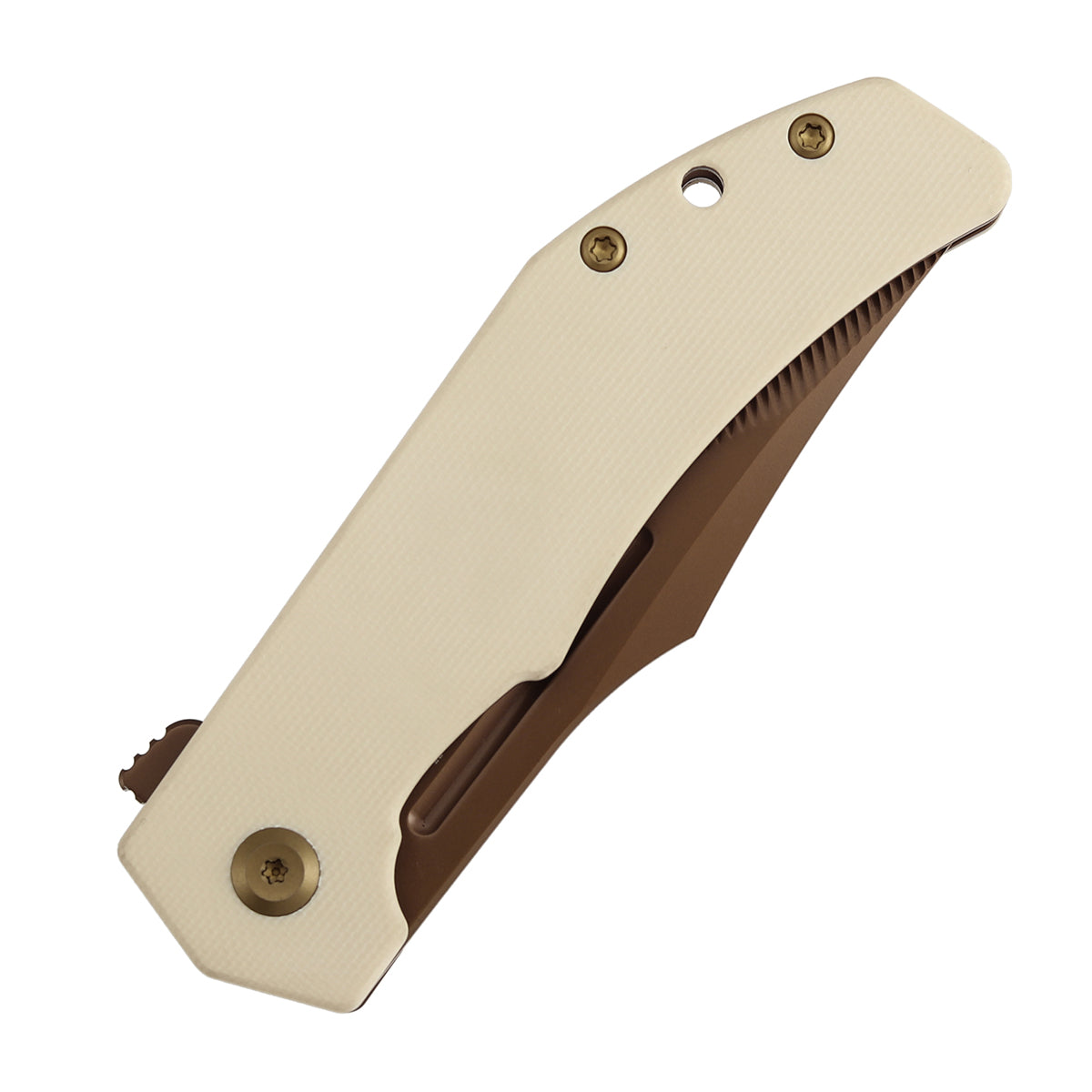 Tenable Orion Flipper Folding Knife | Ivory White G10 Handle | 3.07" Rose Gold Nitro V with CNC Milling Blade | JB Stout Design | B1089C5