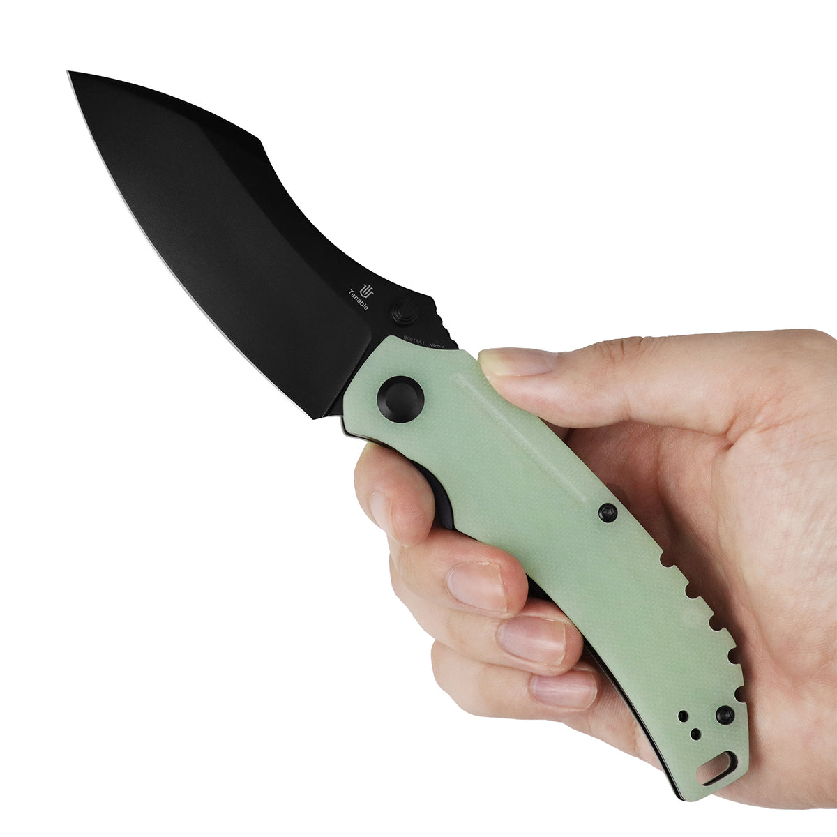 Tenable Pelican XL Folding knife | 3.5" Black TiCn Coated Nitro V Blade | Glow-in-the-Dark Green G10 Handle | Kmaxrom Design Design - B0018A1