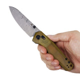 Tenable Beaver CrossBar  Folding Knife | 3.44'' Water Ripple Damascus Blade | Amber PEI/Ultem Handle | Kim Ning Design-T1105V6