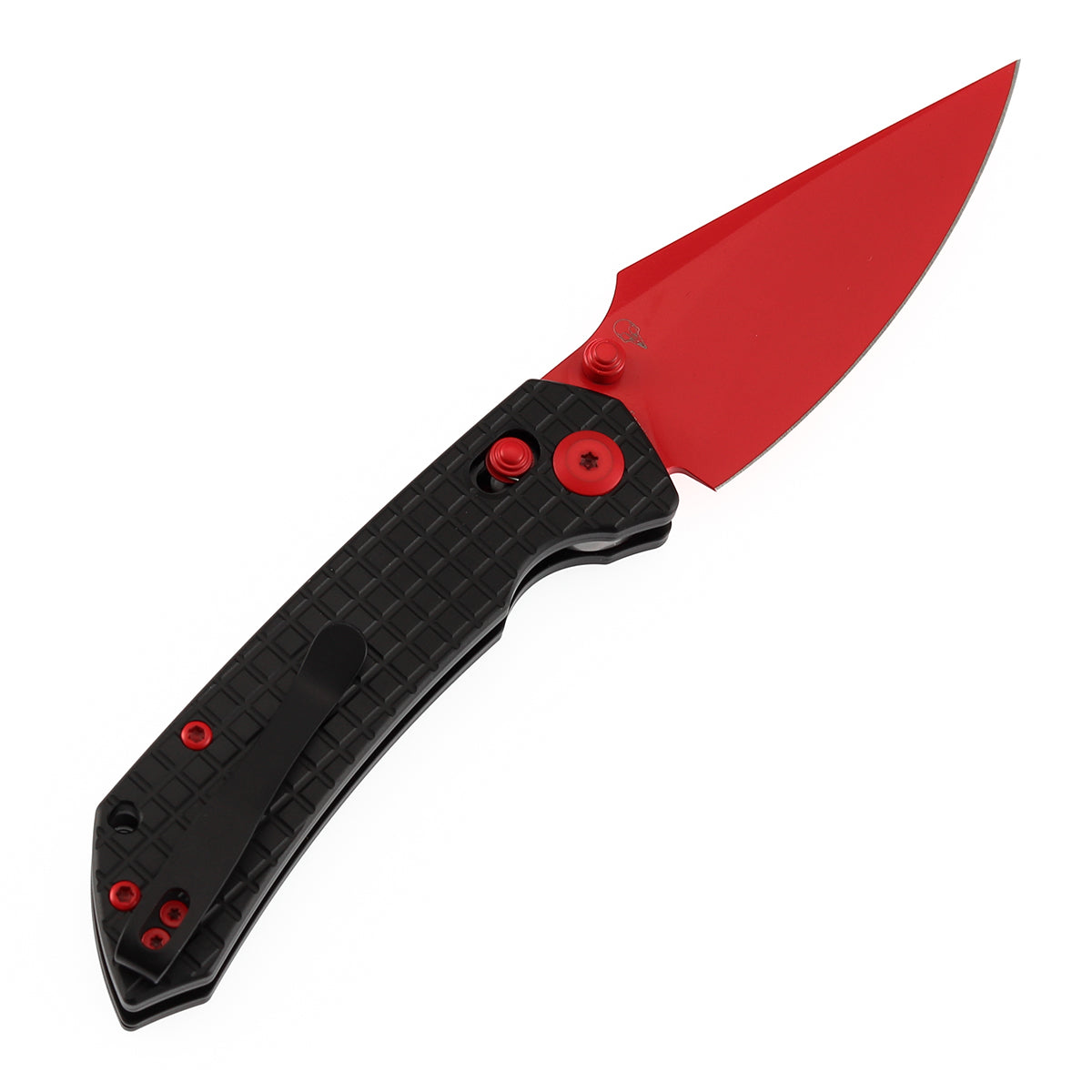 Tenable Fenrir Cross Bar Lock Folding Knife| Blcak Aluminum with Frag Pattern | Red Coated Nitro-V Blade | T1034V10