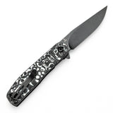 Expected to ship on March 20 -- Tenable Einar Folding Knife Black & White Carbon Fiber Handle (3.13'' Blackwash Nitro-V Blade) Justin Lundquist Design-T2072A4