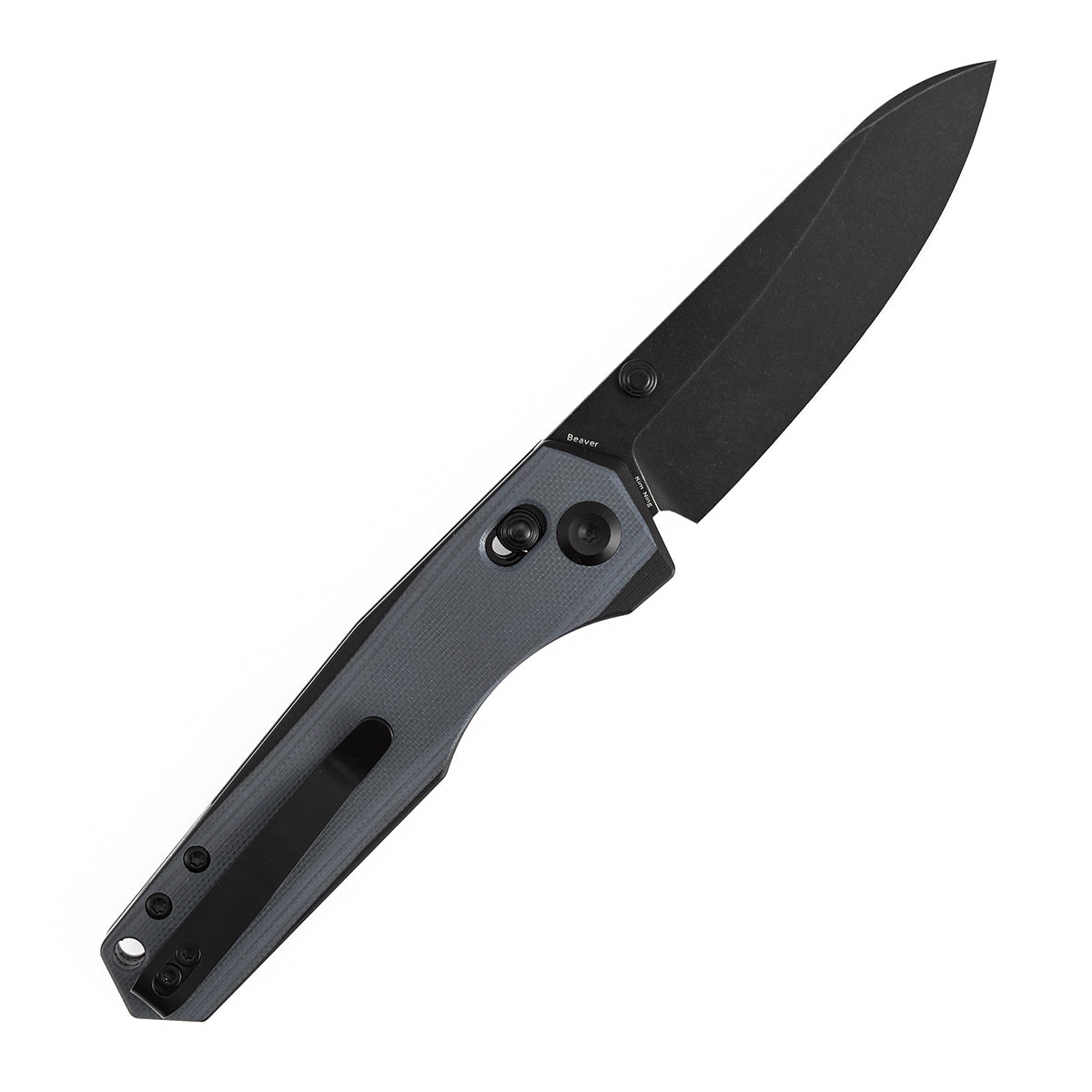 Tenable Beaver CrossBar Folding Knife | 3.44'' Blackwash Nitro-V Blade | Gray and Black G10 Handle | Kim Ning Design-T1105V7
