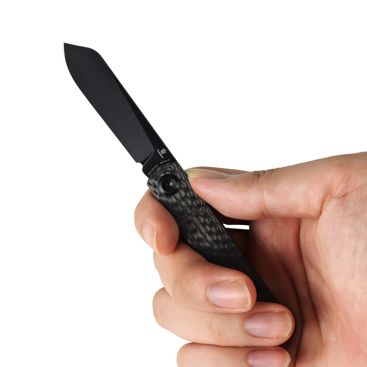 Tenable Riflestock Lock Back Folding knife | 2.34" Blackwash Nitro V Blade | Twill Carbon Fiber Handle | Nick Swan Knives Design - B2131S3