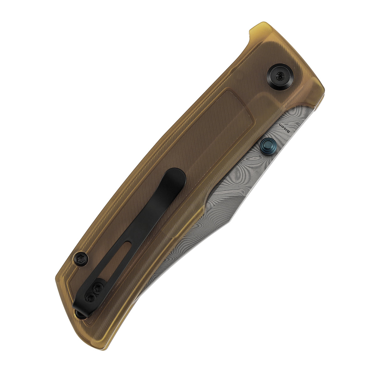Tenable Bison Folding Knife | 3.24'' Water Ripple Damascus Blade | Amber PEI/Ultem Handle | Ray Laconico Knives Design | B2108A5