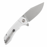 Tenable Entity - Button Lock - 3.52'' Stonewashed 14C28N - Silver Aluminum with Checkered Texture - Nalu Knives Design - B1036F3