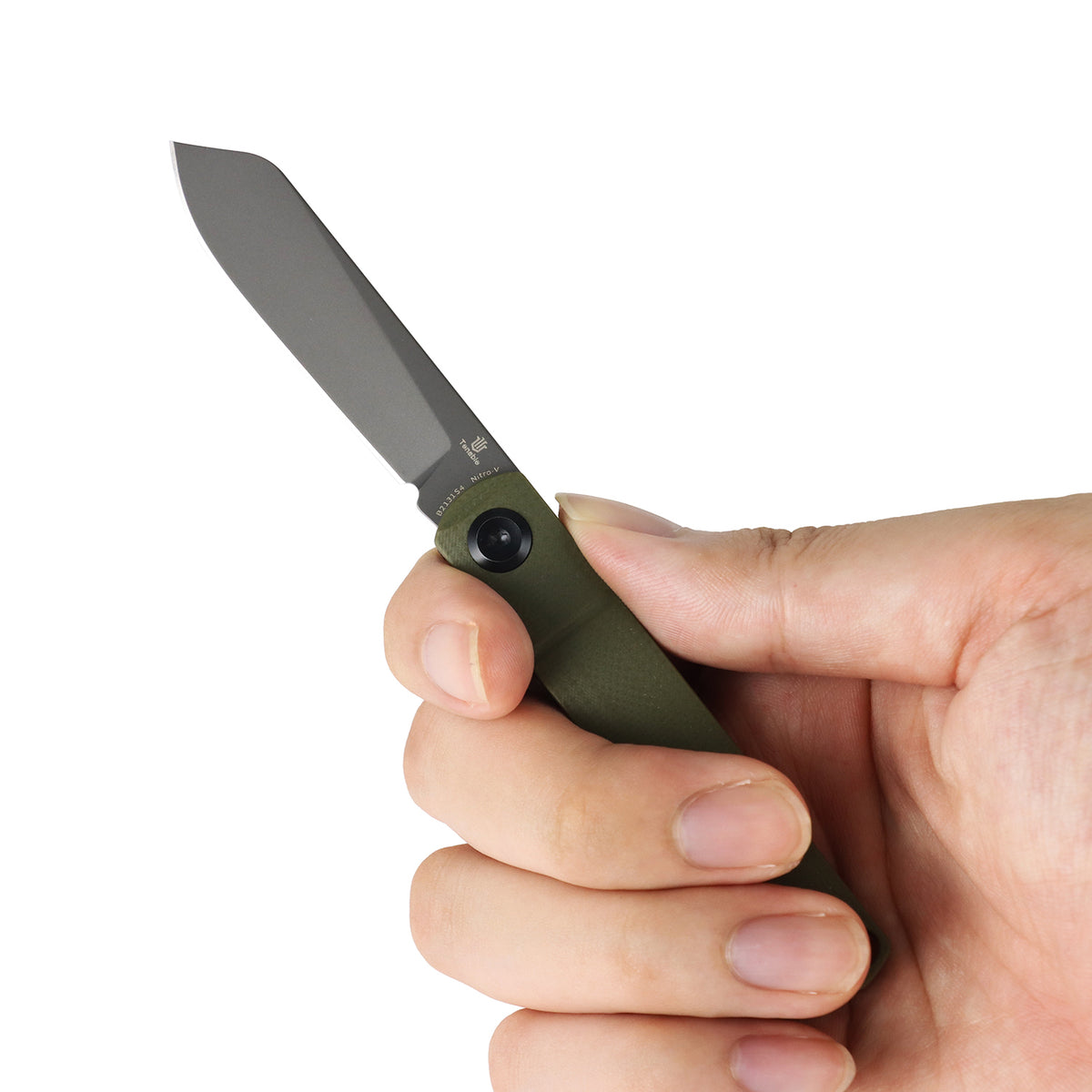 Tenable Riflestock Lock Back Folding knife | 2.34" Gray TiCn Coated Nitro V Blade | Olive Green G10 Handle | Nick Swan Knives Design - B2131S4