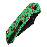 Tenable Fenrir Top Liner Lock Folding Knife| 3.4" Blackwash Nitro-V Blade |Green Aluminum with Zombie Blood Handle | Sparrow Knife Design | B1034H22
