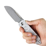 Tenable Rango Folding knife | 3.41" Water Ripple Damascus Blade | Silver Aluminum Handle | Steven Kastner Design -B1120A4