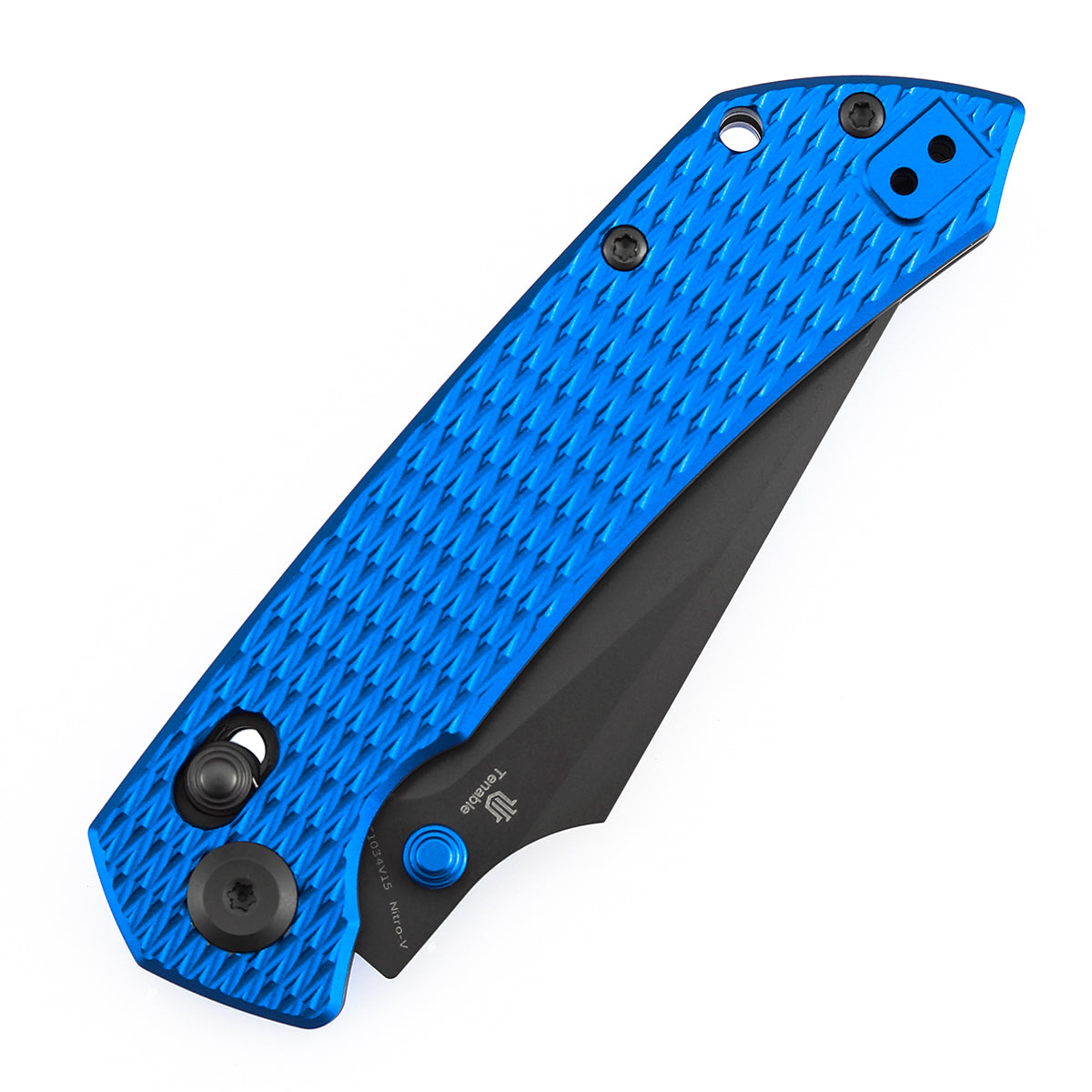 Tenable Fenrir Cross Bar Lock Folding Knife| 3.48'' Gray TiCn Coated Nitro V Blade | Blue Anodized Aluminum with Diamond Pattern Handle | Sparrow Knife Design| T1034V15