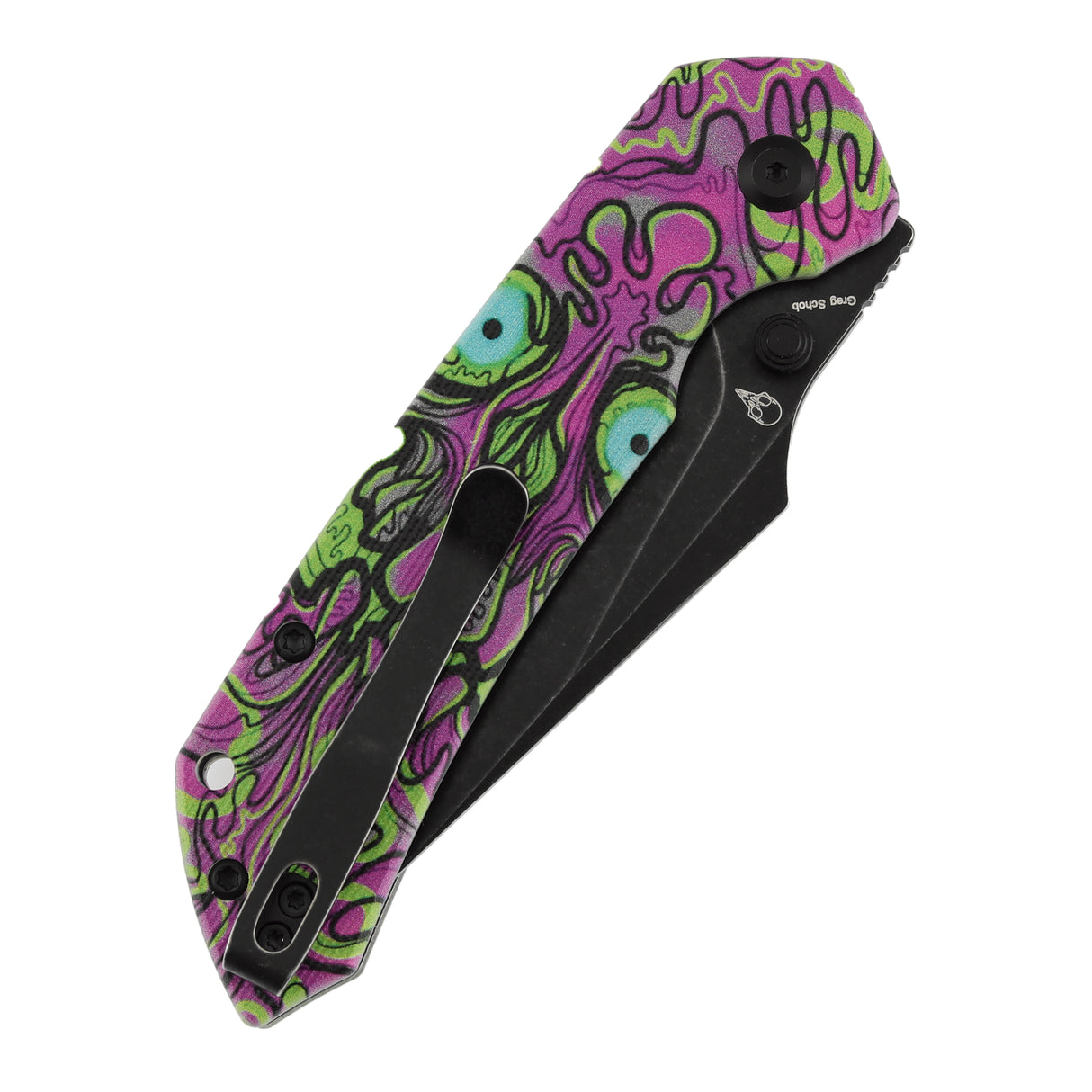 Tenable Fenrir Top Liner Lock Folding Knife| 3.4“ Blackwash Nitro-V Blade | Jade G10 with Purple Undead Print Handle | Sparrow Knife Design | B1034H17