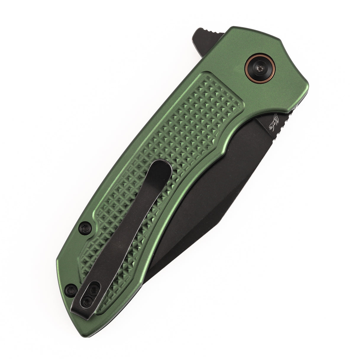 Christmas | Tenable Entity - Button Lock - 3.52'' Blackwash 14C28N - Dark Green Aluminum with Checkered Texture - Nalu Knives - B1036F2