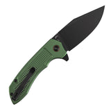 Christmas | Tenable Entity - Button Lock - 3.52'' Blackwash 14C28N - Dark Green Aluminum with Checkered Texture - Nalu Knives - B1036F2
