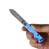 Tenable Riflestock Lock Back Folding knife | 2.34" Water Ripple Damascus Blade | Light Blue Anodized Aluminum Handle | Nick Swan Knives Design - B2131S1
