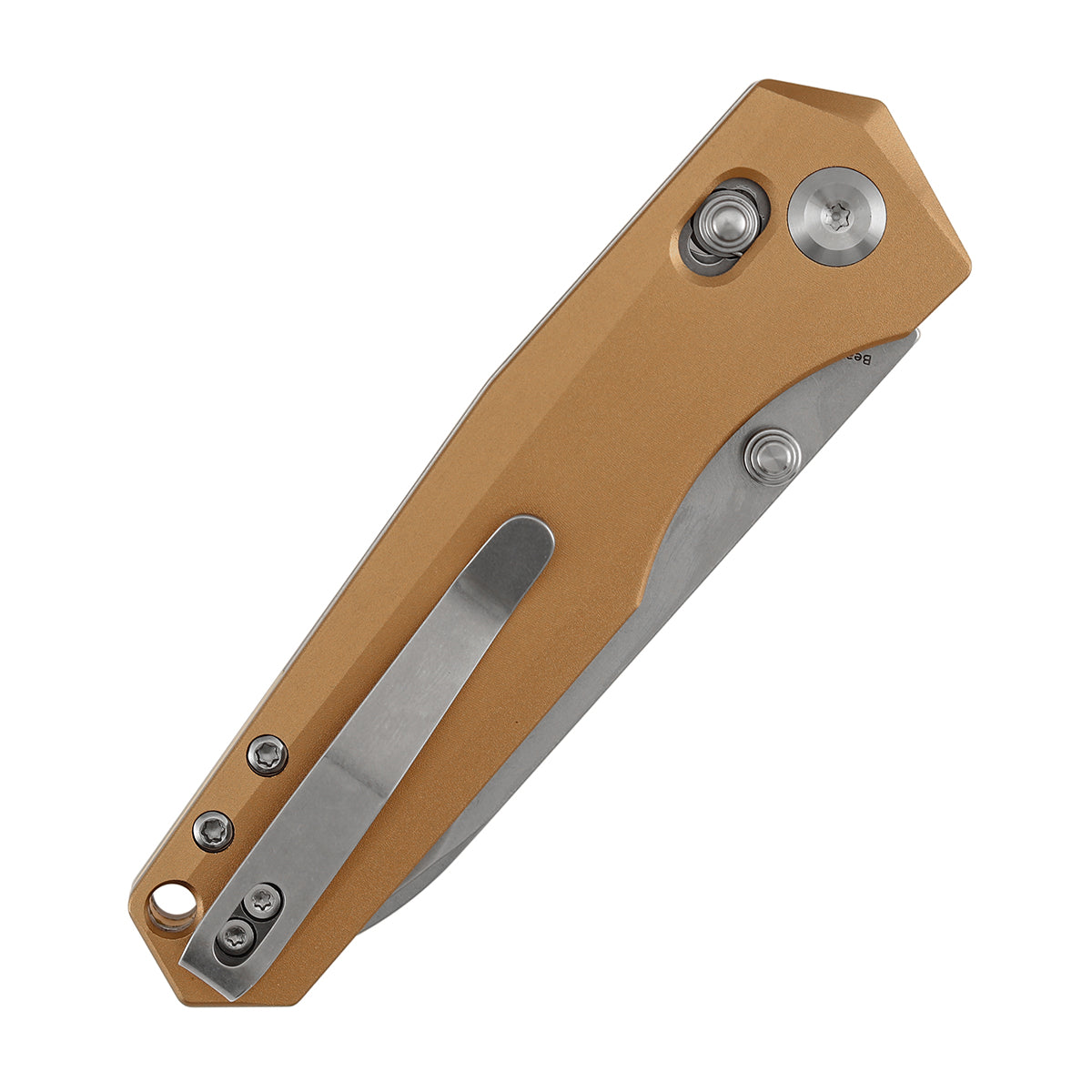 Tenable Beaver Cross Bar Lock Folding Knife Bronze Aluminum Handle (3.44'' Stonewashed Nitro-V Blade) Kim Ning Design-T1105V8