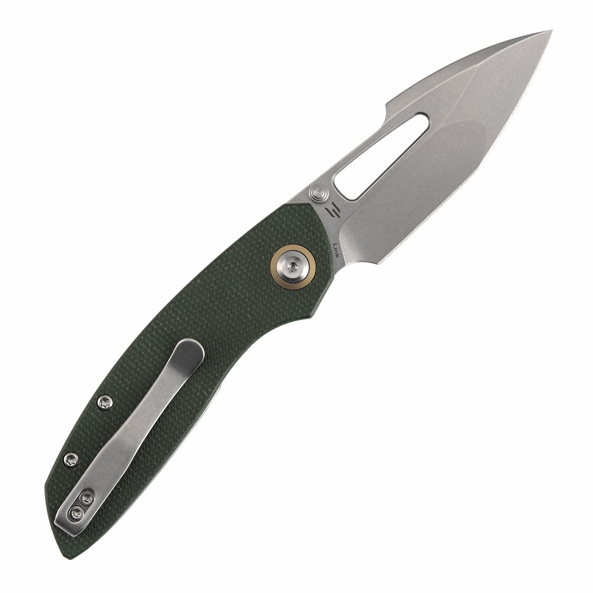 Tenable Link Folding Knife | 3.0" Stonewashed 14C28N Blade | Green Micarta Handle| Triple Stripe Knives Design | B1068A5