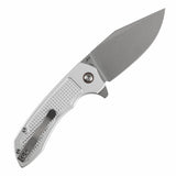 Tenable Entity - Button Lock - 3.52'' Stonewashed 14C28N - Silver Aluminum with Checkered Texture - Nalu Knives - B1036F3