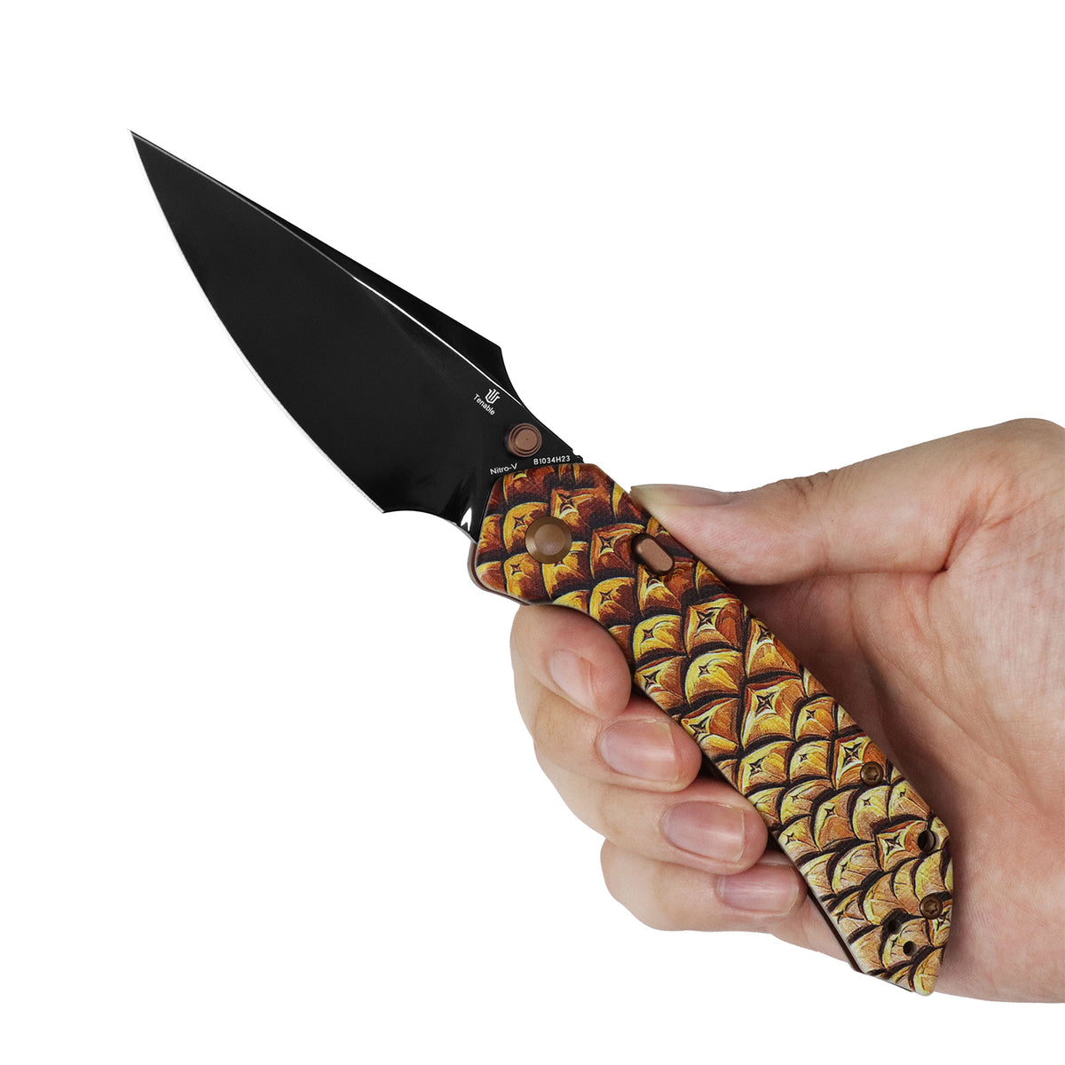Tenable Fenrir - Exclusive Limited Edition for Christmas | Top Liner Lock | 3.4" Mirror DLC Nitro-V | Jade G10 with Pinecone Pattern Handle | Sparrow Knife Design - B1034H23