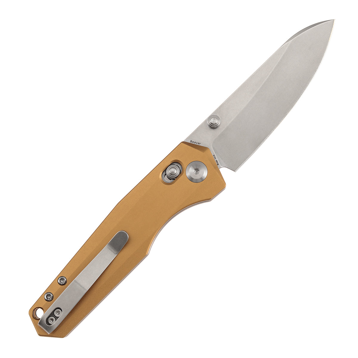 Tenable Beaver Cross Bar Lock Folding Knife Bronze Aluminum Handle (3.44'' Stonewashed Nitro-V Blade) Kim Ning Design-T1105V8