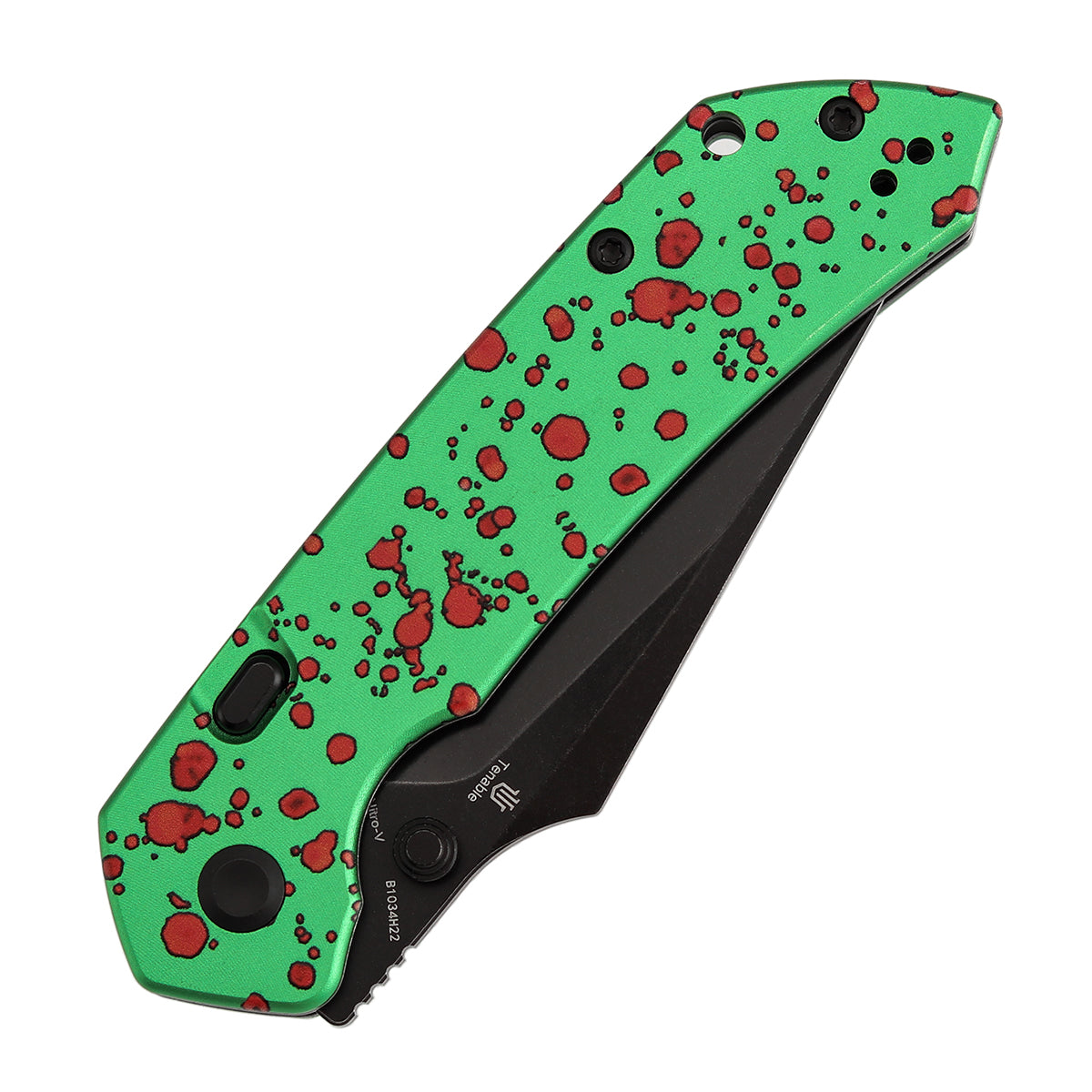 Tenable Fenrir Top Liner Lock Folding Knife| 3.4" Blackwash Nitro-V Blade |Green Aluminum with Zombie Blood Handle | Sparrow Knife Design | B1034H22