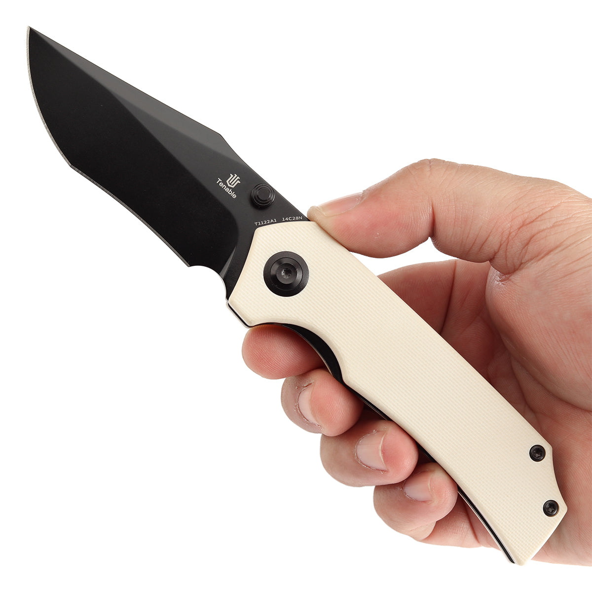 Tenable Fermi Folding Knife Ivory White G10 Handle (3.11'' Black