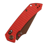 Tenable Fenrir Cross Bar Lock Folding Knife| 3.48'' Rose Gold Nitro V Blade | Red Anodized Aluminum with Diamond Pattern Handle | Sparrow Knife Design| T1034V17