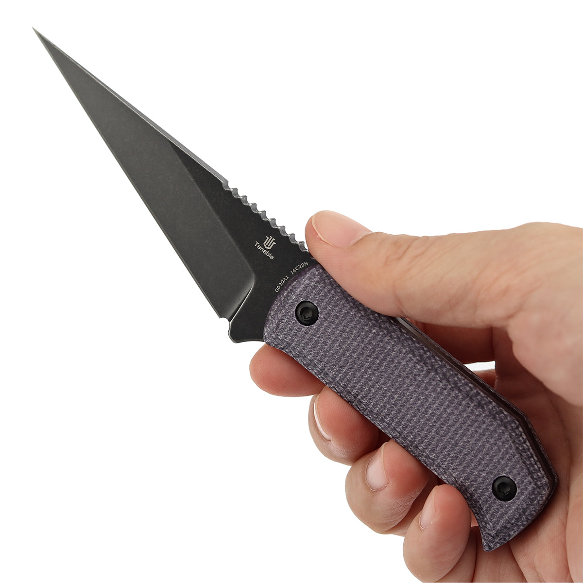 Pre-Order：Ships by Aug. 20 | Tenable ToothPik Fixed Blade | 3.04“ Blackwash 14C28N Blade | Purple Micarta Handle | Pinkerton Knives Design - G020A1