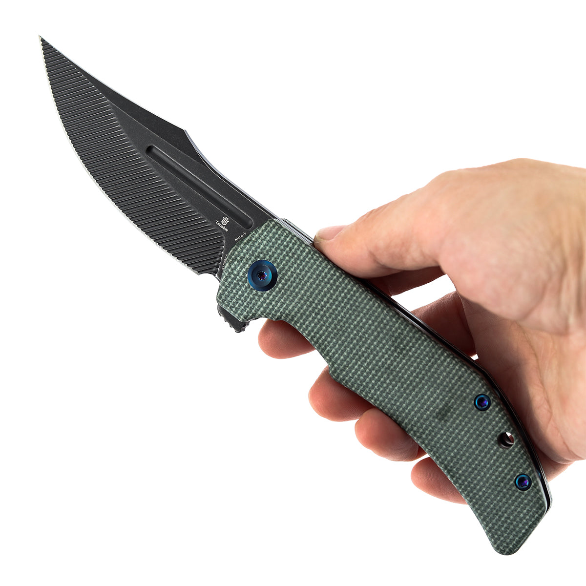 Orion Flipper Folding Knife | Green Micarta Handle | 3.07" Blackwash Nitro V with CNC Milling Blade | JB Stout Design | B1089C4
