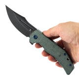 Orion Flipper Folding Knife | Green Micarta Handle | 3.07" Blackwash Nitro V with CNC Milling Blade | JB Stout Design | B1089C4