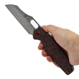 Tenable Tuckamore Folding Knife | 3.54" Water Ripple Damascus | Red & Black Rose Pattern Carbon Fiber | Jonathan Styles Design - B1052A4
