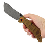 Tenable Tipper Folding Knife | 3.39'' Water Ripple Damascus Blade | Amber PEI Handle | Edgy Bladeworks Design | B1079A5