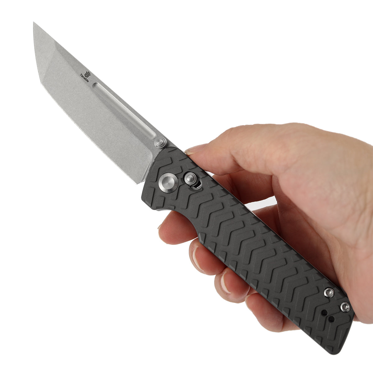 Tenable Anomaly Cross Bar Lock Knife | 3.14" Stonewashed Nitro-V Blade | Gray Aluminum Handle| Pinkerton Knives Design - B2038V1