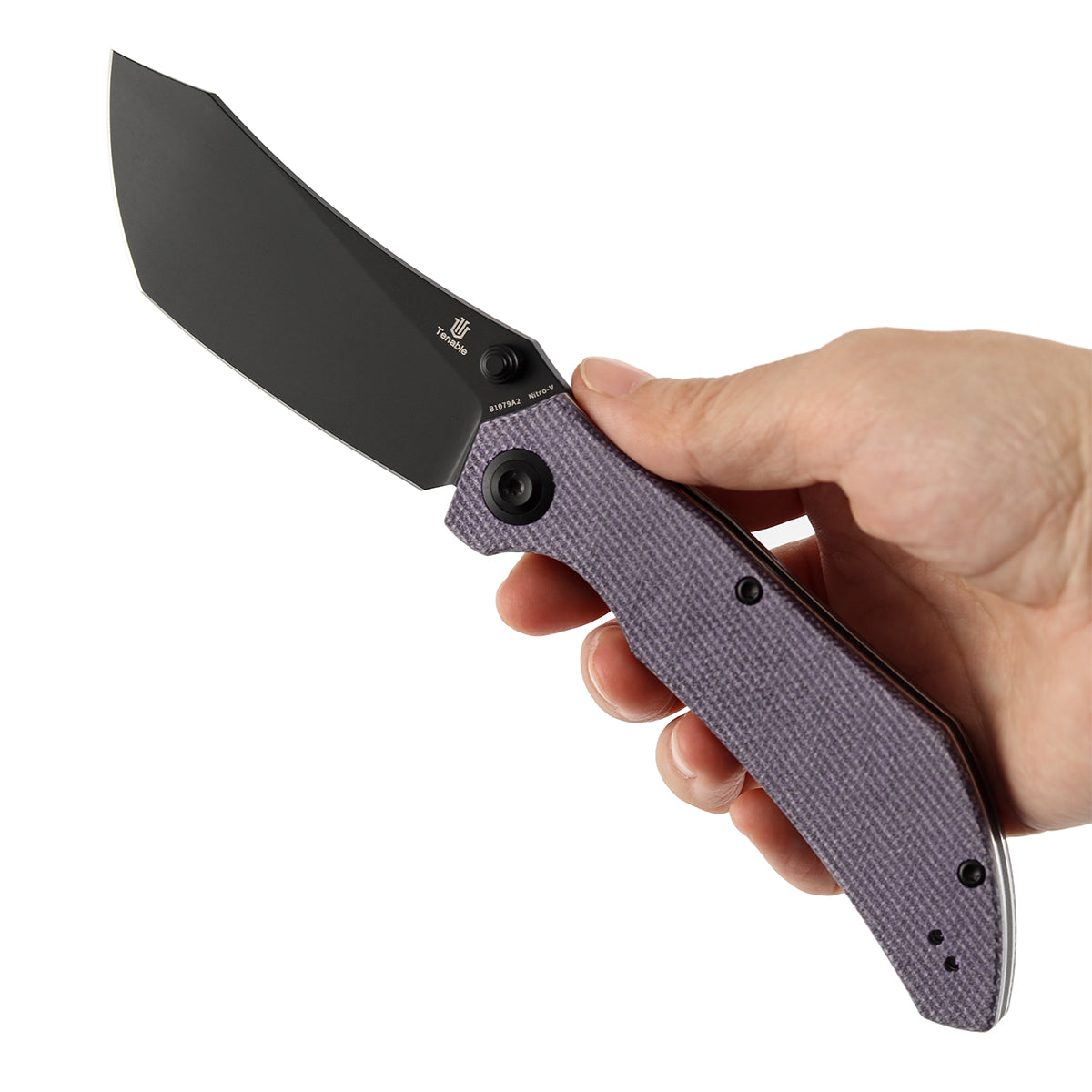 Tenable Tipper Folding Knife | 3.39'' Blackwash Nitro V Blade | Purple Micarta Handle | Edgy Bladeworks Design | B1079A2