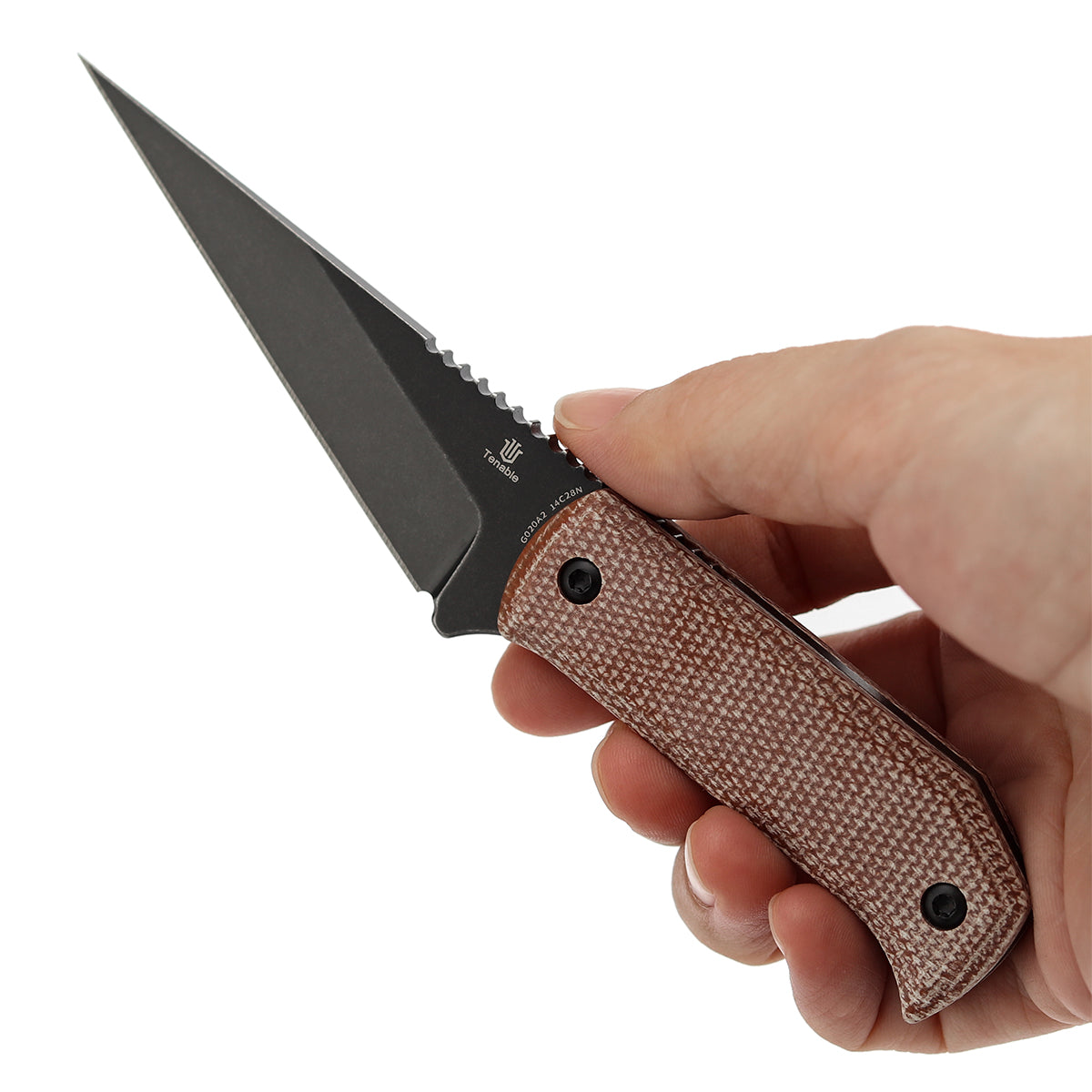 Pre-Order：Ships by Aug. 20  | Tenable ToothPik Fixed Blade | 3.04” Blackwash 14C28N Blade | Brown Micarta Handle | Pinkerton Knives Design - G020A2