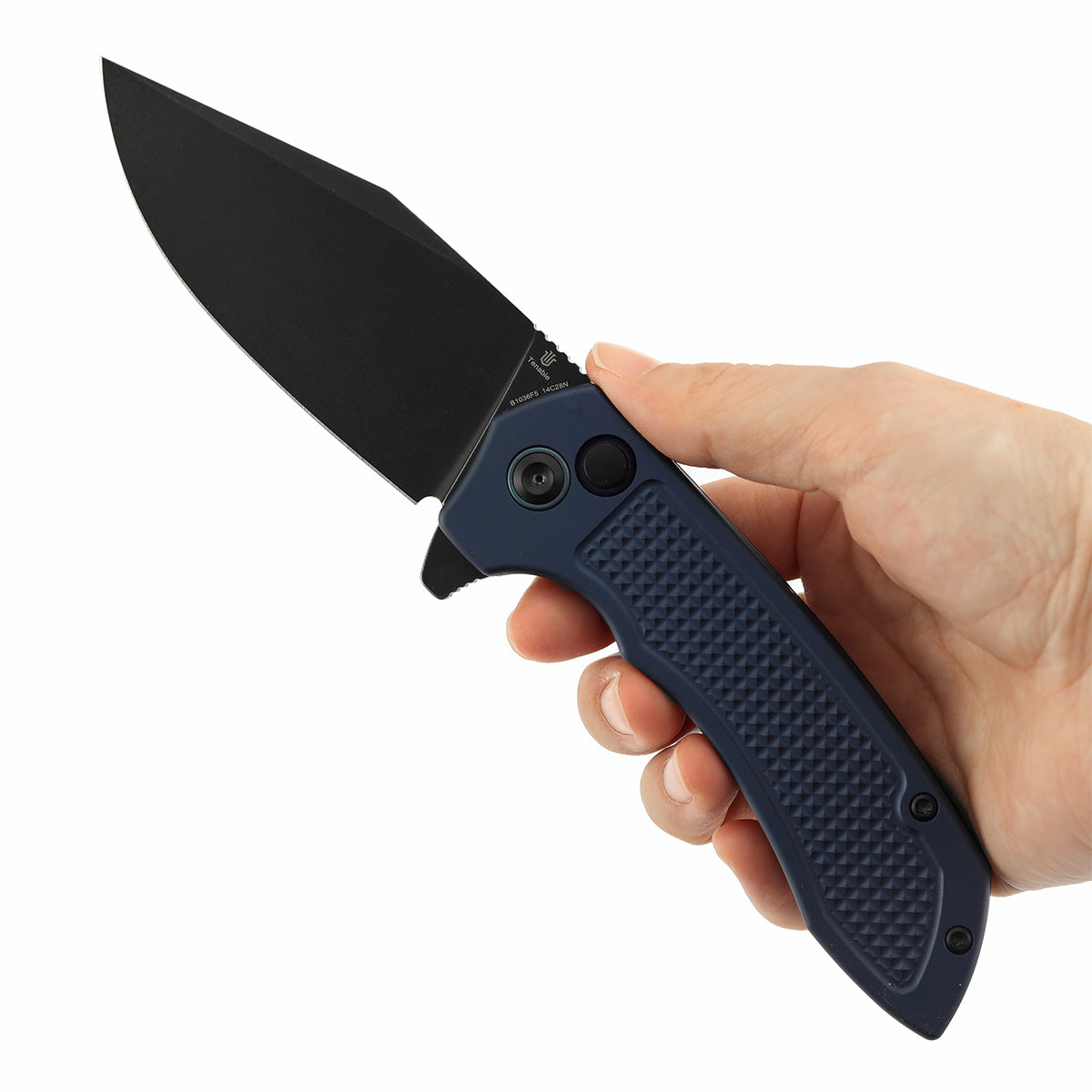 Entity Button Lock Folding Knife - 3.52'' Blackwash 14C28N Blade