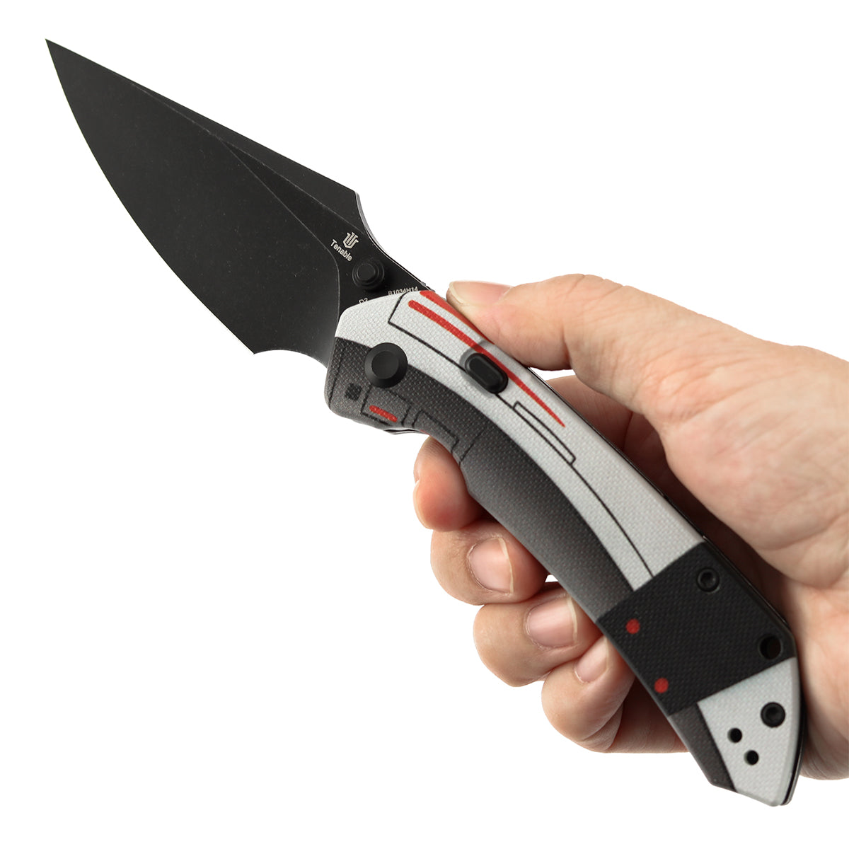 WMK Exclusive | Tenable Fenrir Top Liner Lock Folding Knife| 3.4" Blackwash D2 Blade | Jade G10 with Nostalgic Gaming Console Theme Handle | Sparrow Knife Design | B1034H14