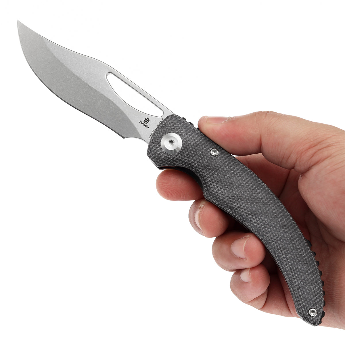 Tenable Gideon Folding Knife Black Micarta Handle (3.5'' Stonewashed Nitro V Blade) Dead Sober Design--T1119A1