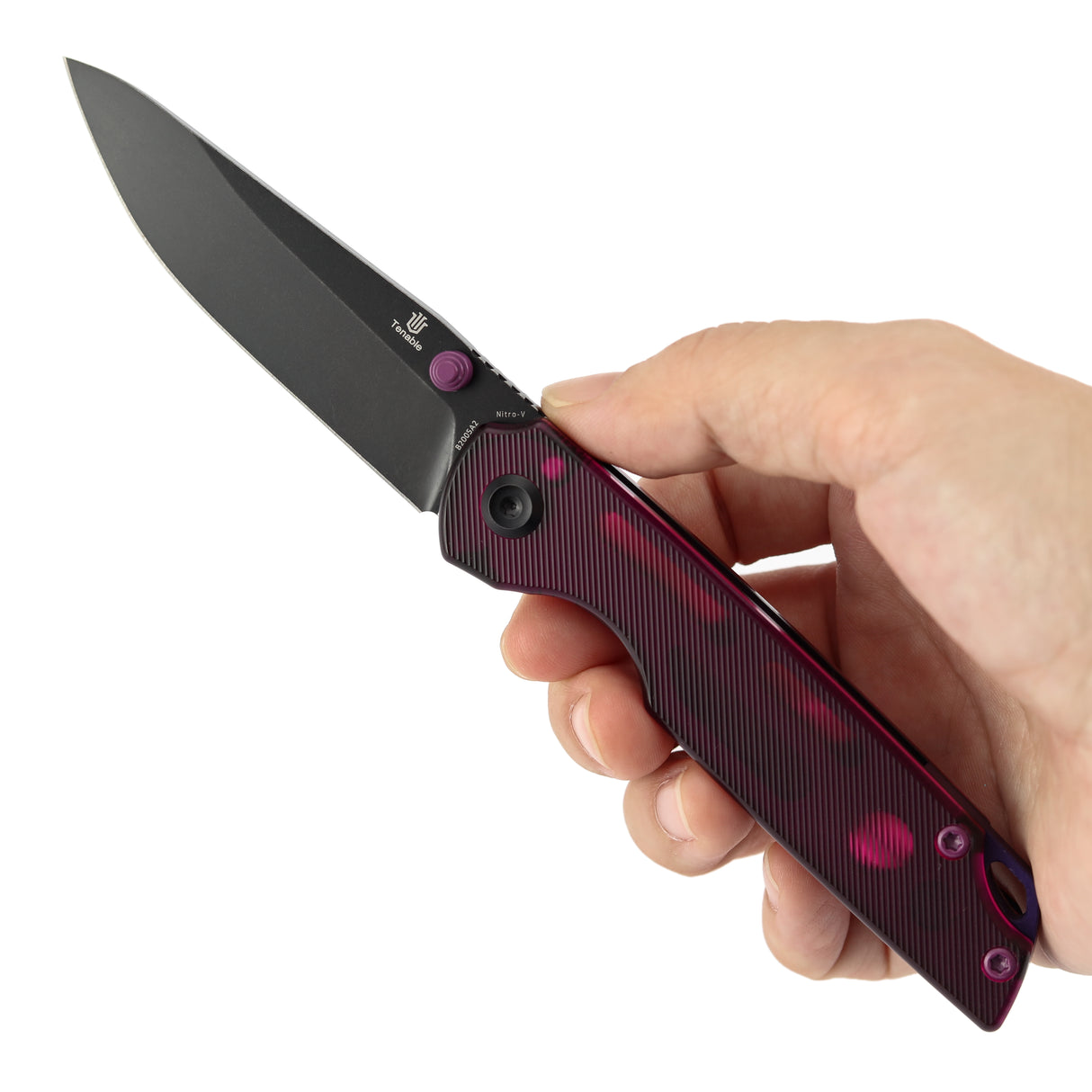 Tenable Mini Warrior Liner Lock Knife | 2.9" Blackwash Nitro-V Blade | Purple Acrylic Handle | Kim Ning Design - B2005A2