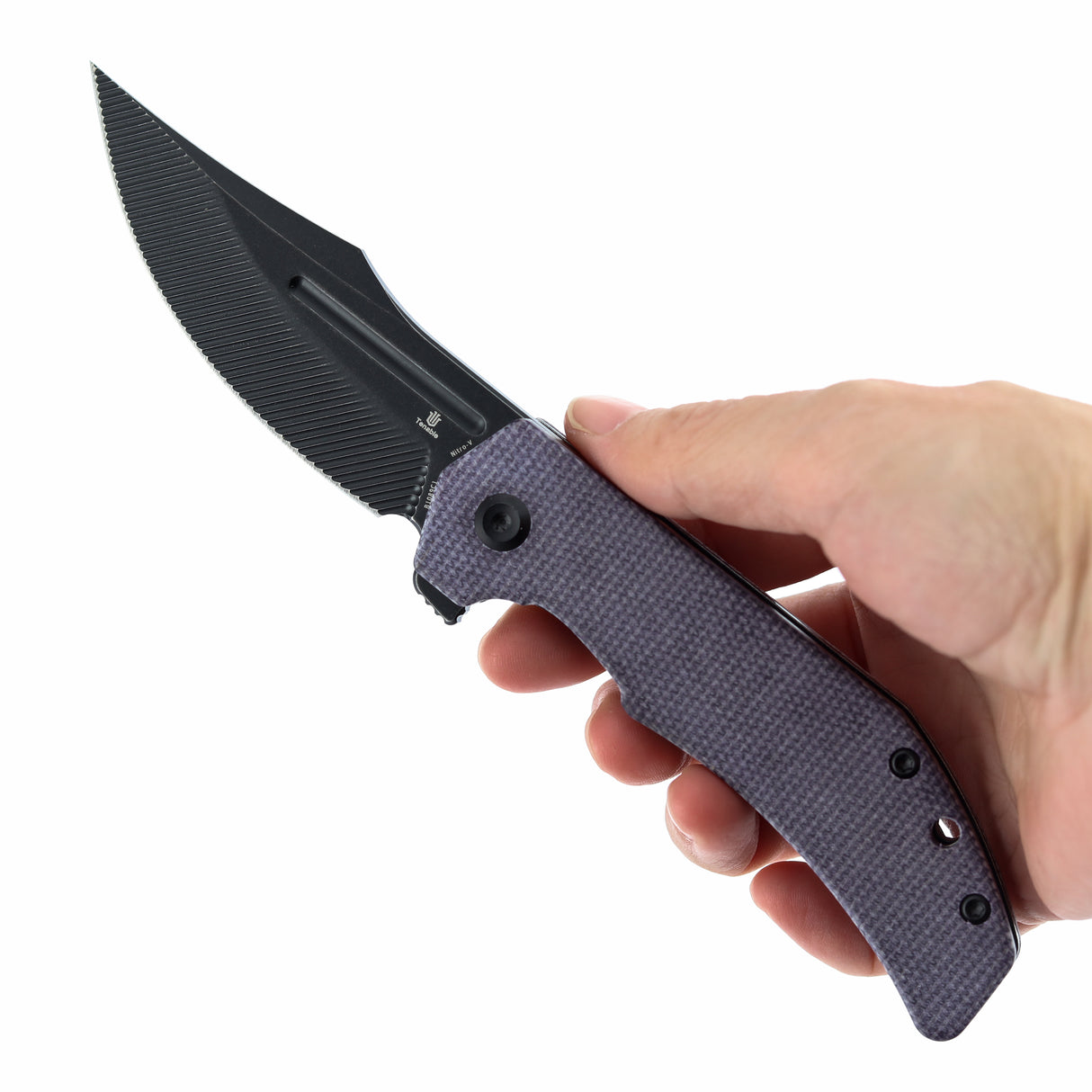 Orion Flipper Folding Knife | Purple Micarta Handle | 3.07" Blackwash Nitro V with CNC Milling Blade | JB Stout Design | B1089C1