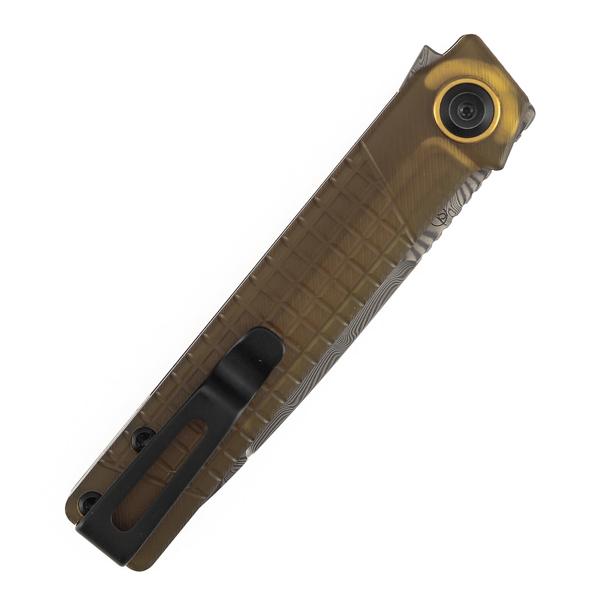 Tenable Kitpu Folding Knife | 2.9'' Water Ripple Damascus Blade | Amber PEI/Ultem with Frag Pattern Handle | Jonathan Styles Design - B2123A5