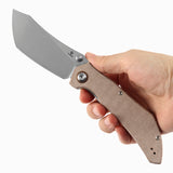 Tenable Tipper Folding Knife | 3.39'' Stonewashed Nitro V Blade | Brown Micarta Handle | Edgy Bladeworks Design | B1079A3