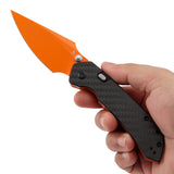 Tenable Fenrir Top Liner Lock Folding Knife|  Twill Carbon Fiber Handle | 3.48“  Orange Coated Nitro V Blade | Sparrow Knife Design | B1034H5 (Stainless Steel Thumb Stud)