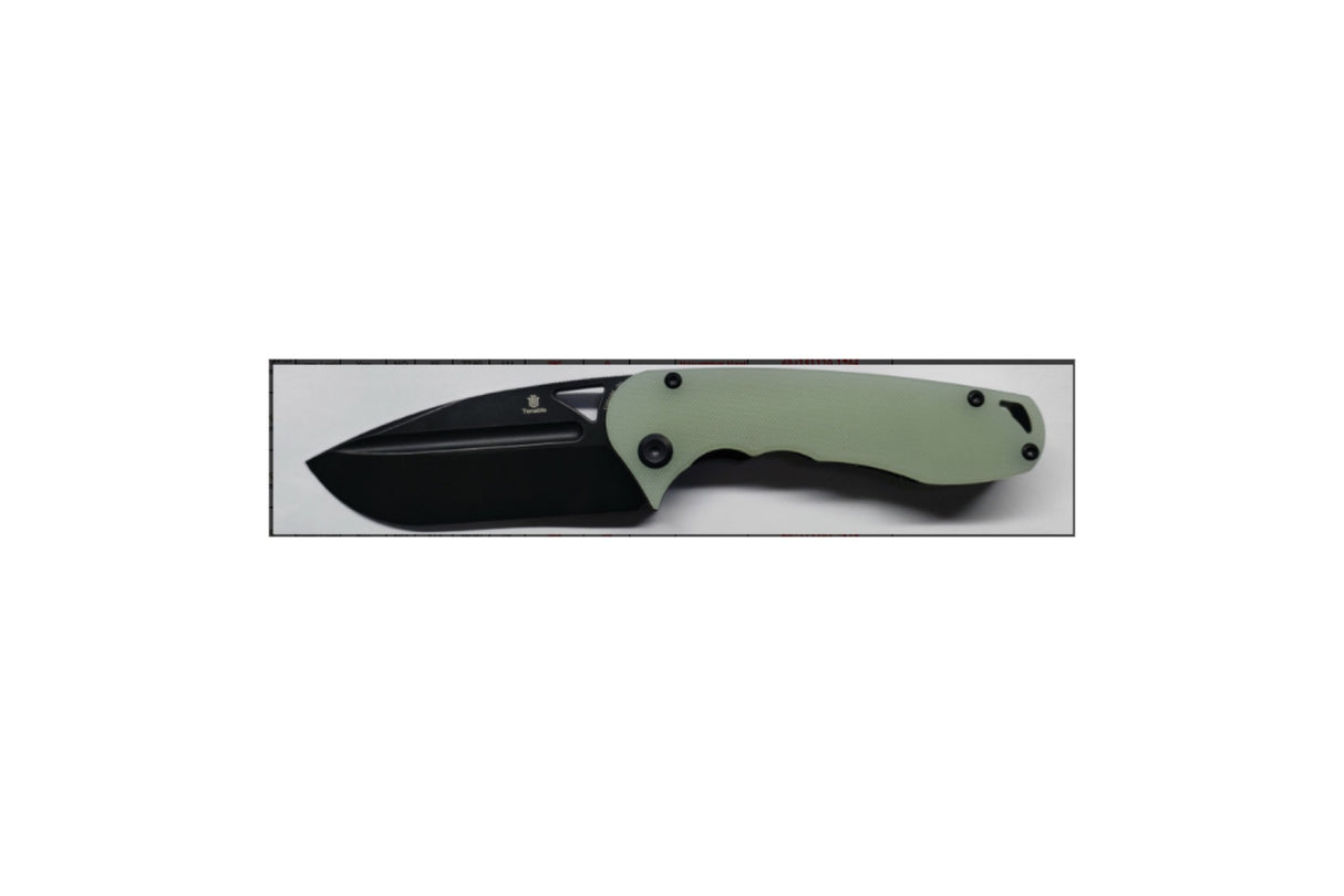 Pre-order: Ships on the Nov. 21st - Tenable Bömbur Folding Knife Jade G10 Handle (3.53'' Blackwashed D2 Blade) Midgards Messer Design--T1054A8