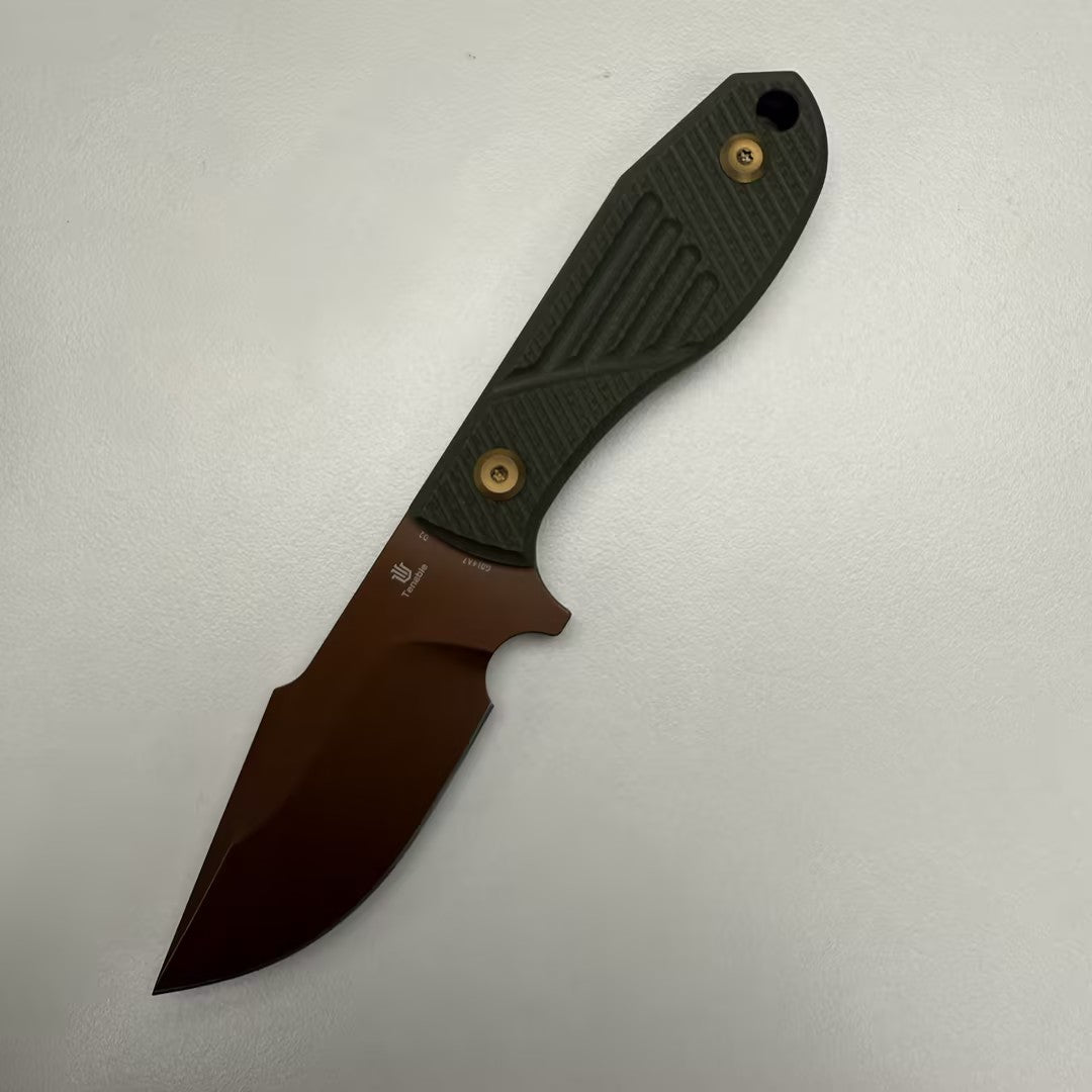 Tenable Tiny Dancer Fixed Blade Knife | 3.17" Rose Gold D2 Blade | Olive Green G10 Handle | JB Stout Design | G014A7