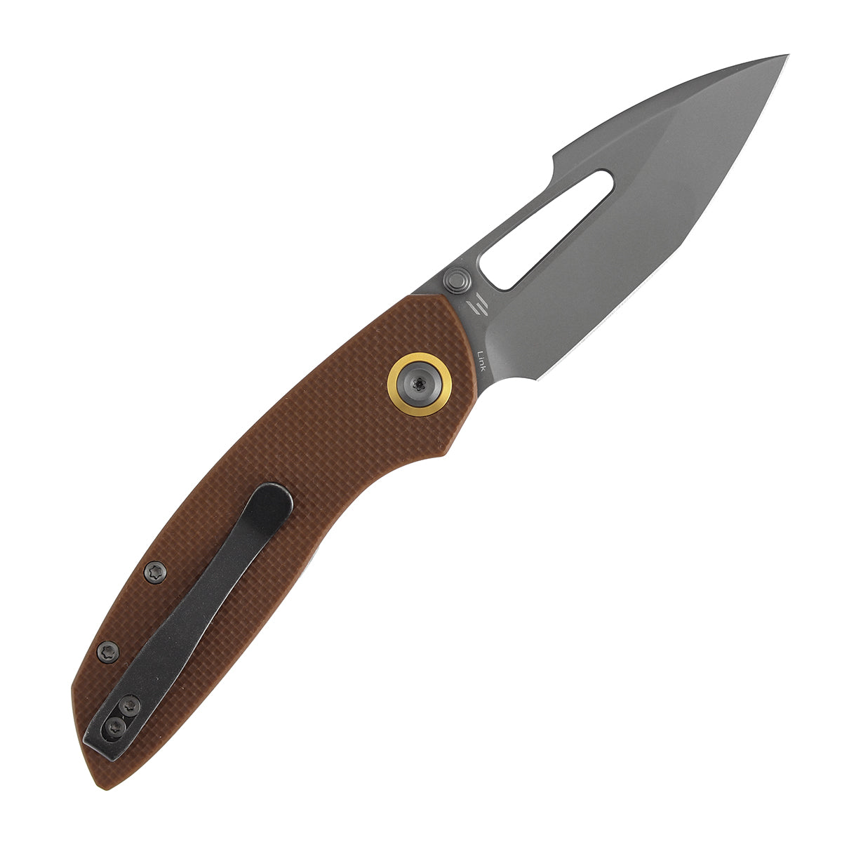 Tenable Link Folding Knife | 3.0" Gray TiCn Coated 14C28N Blade | Brown G10 Handle| Triple Stripe Knives Design | B1068A2
